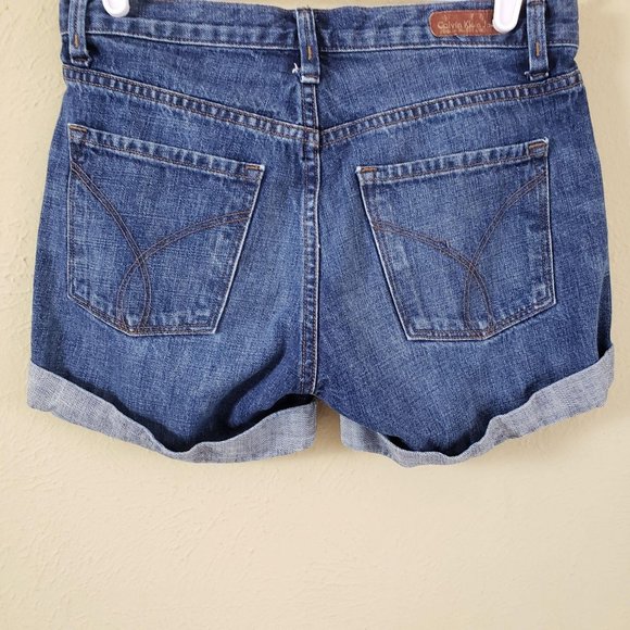 Calvin Klein Blue Jean Shorts With Rolled Hem - Picture 5 of 13
